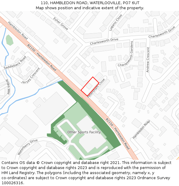 110, HAMBLEDON ROAD, WATERLOOVILLE, PO7 6UT: Location map and indicative extent of plot