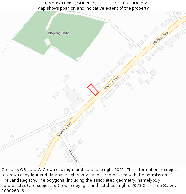 110, MARSH LANE, SHEPLEY, HUDDERSFIELD, HD8 8AS: Location map and indicative extent of plot