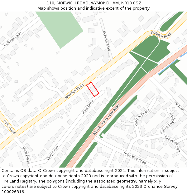 110, NORWICH ROAD, WYMONDHAM, NR18 0SZ: Location map and indicative extent of plot