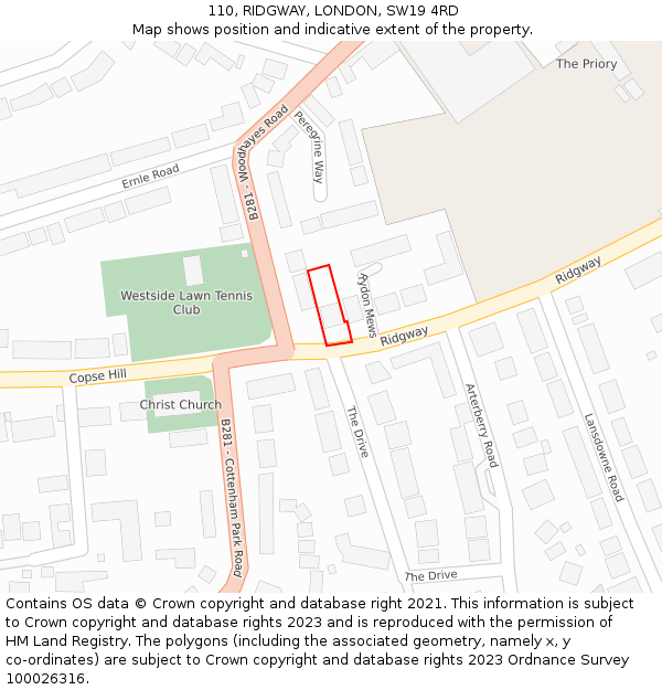 110, RIDGWAY, LONDON, SW19 4RD: Location map and indicative extent of plot
