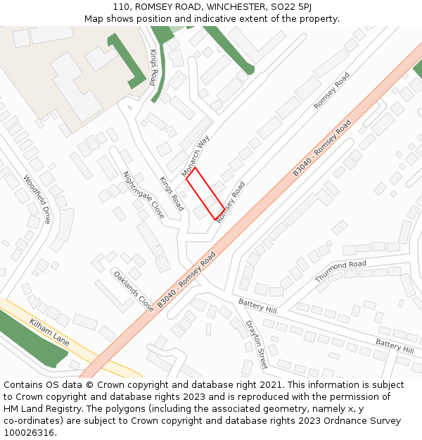 110, ROMSEY ROAD, WINCHESTER, SO22 5PJ: Location map and indicative extent of plot