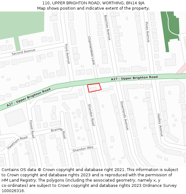 110, UPPER BRIGHTON ROAD, WORTHING, BN14 9JA: Location map and indicative extent of plot