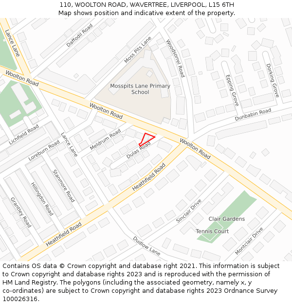 110, WOOLTON ROAD, WAVERTREE, LIVERPOOL, L15 6TH: Location map and indicative extent of plot