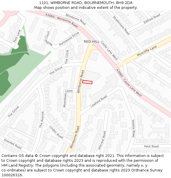 1101, WIMBORNE ROAD, BOURNEMOUTH, BH9 2DA: Location map and indicative extent of plot