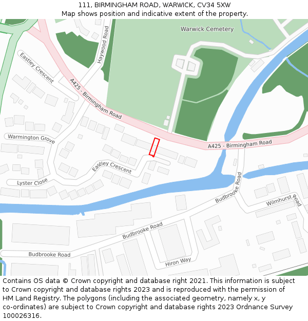 111, BIRMINGHAM ROAD, WARWICK, CV34 5XW: Location map and indicative extent of plot