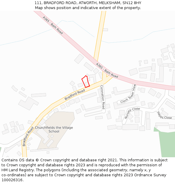 111, BRADFORD ROAD, ATWORTH, MELKSHAM, SN12 8HY: Location map and indicative extent of plot