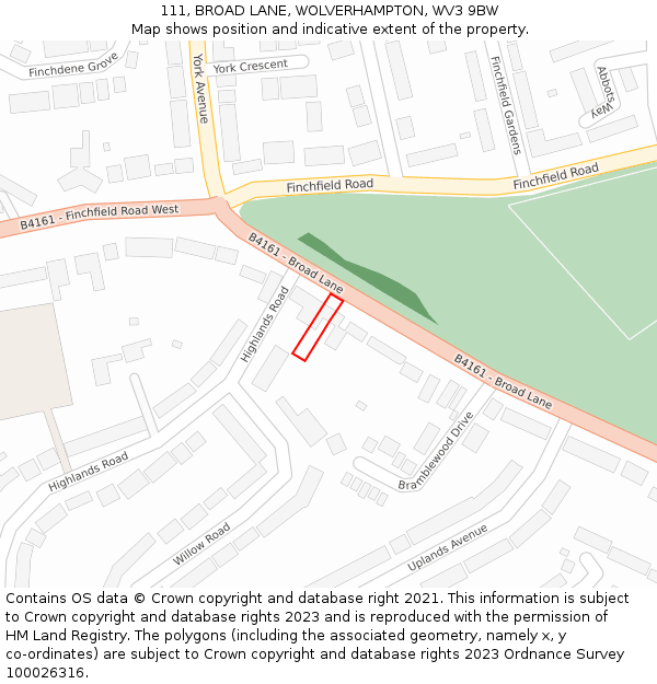 111, BROAD LANE, WOLVERHAMPTON, WV3 9BW: Location map and indicative extent of plot