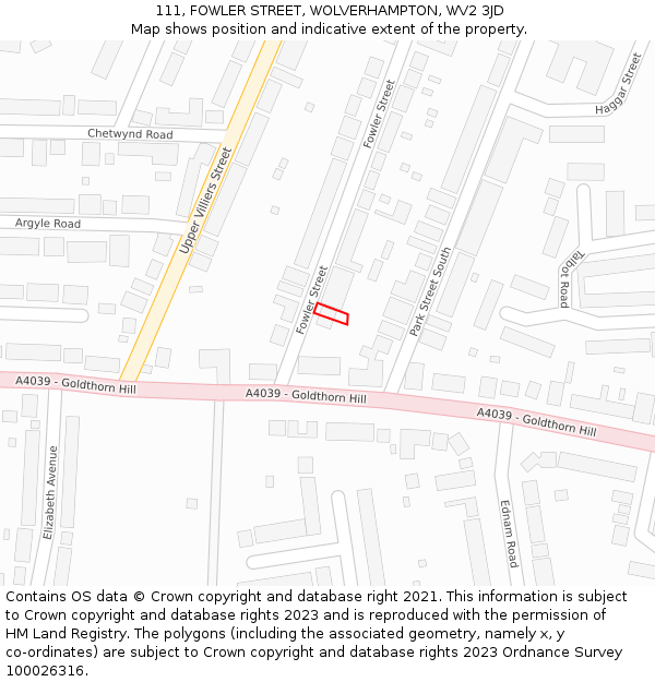 111, FOWLER STREET, WOLVERHAMPTON, WV2 3JD: Location map and indicative extent of plot