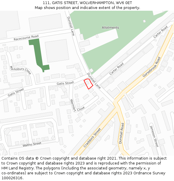 111, GATIS STREET, WOLVERHAMPTON, WV6 0ET: Location map and indicative extent of plot