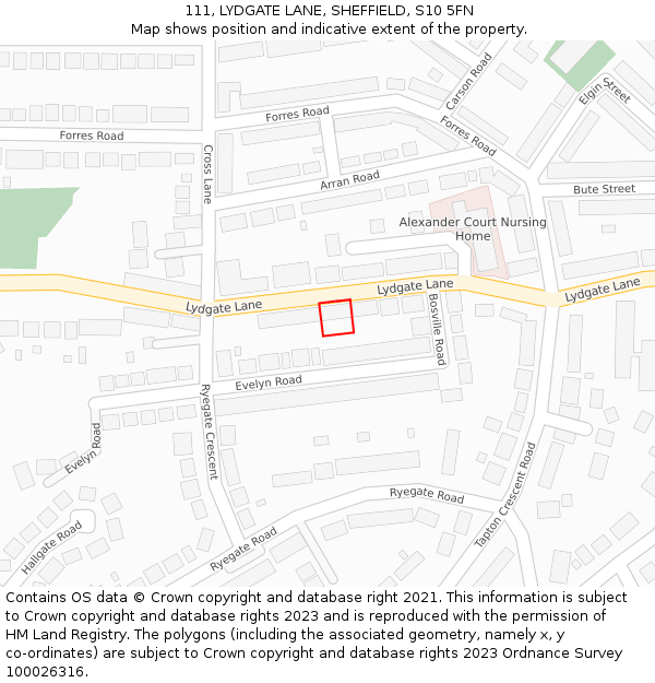 111, LYDGATE LANE, SHEFFIELD, S10 5FN: Location map and indicative extent of plot