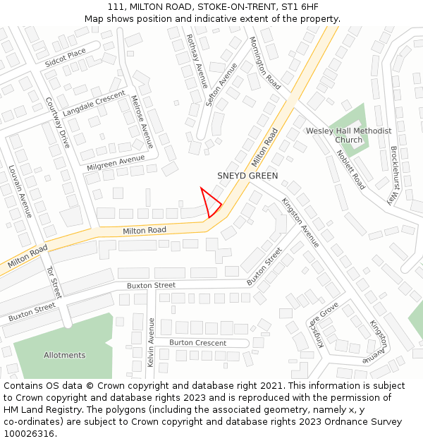 111, MILTON ROAD, STOKE-ON-TRENT, ST1 6HF: Location map and indicative extent of plot