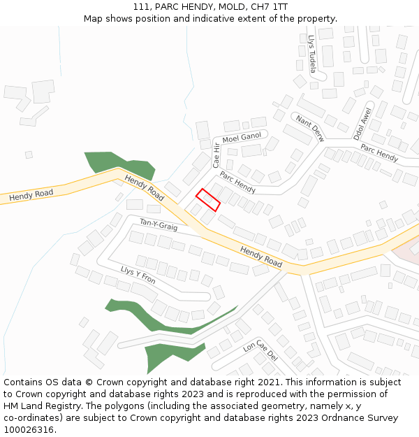 111, PARC HENDY, MOLD, CH7 1TT: Location map and indicative extent of plot