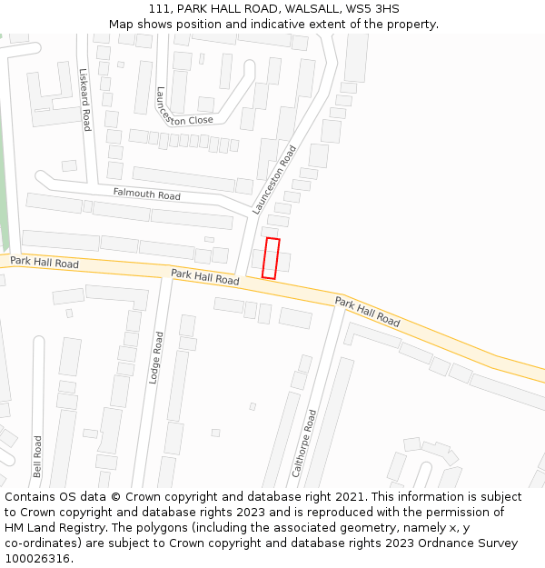 111, PARK HALL ROAD, WALSALL, WS5 3HS: Location map and indicative extent of plot