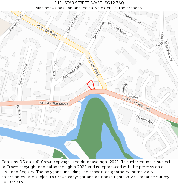 111, STAR STREET, WARE, SG12 7AQ: Location map and indicative extent of plot