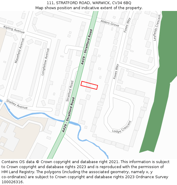 111, STRATFORD ROAD, WARWICK, CV34 6BQ: Location map and indicative extent of plot