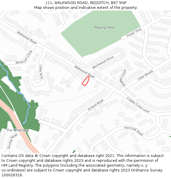 111, WALKWOOD ROAD, REDDITCH, B97 5NP: Location map and indicative extent of plot