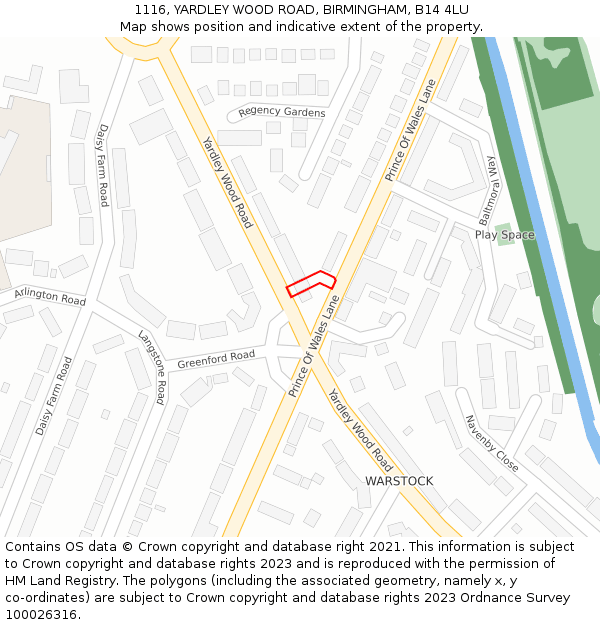 1116, YARDLEY WOOD ROAD, BIRMINGHAM, B14 4LU: Location map and indicative extent of plot
