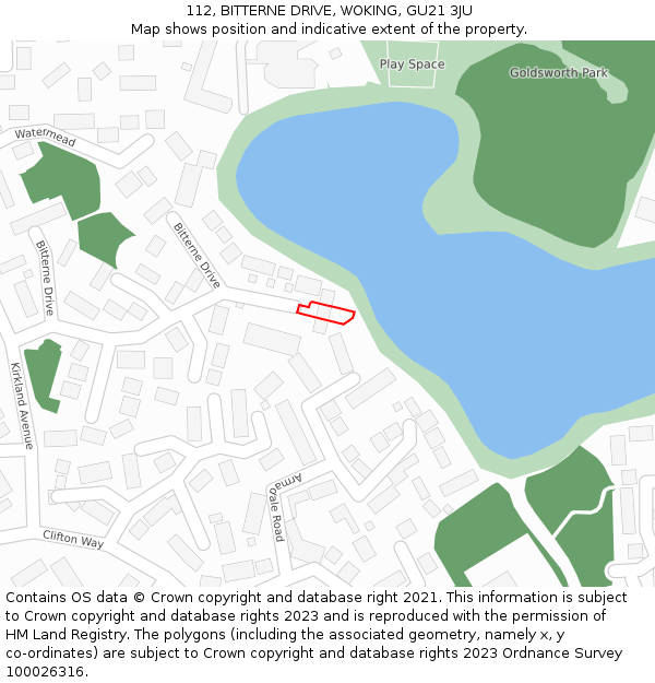 112, BITTERNE DRIVE, WOKING, GU21 3JU: Location map and indicative extent of plot