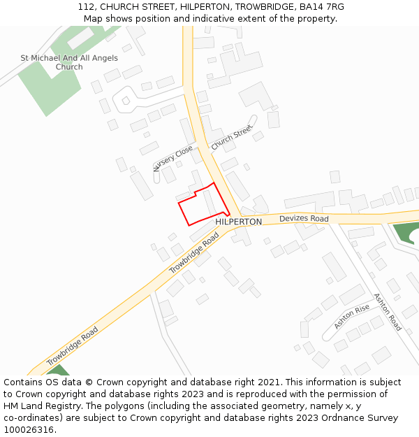 112, CHURCH STREET, HILPERTON, TROWBRIDGE, BA14 7RG: Location map and indicative extent of plot