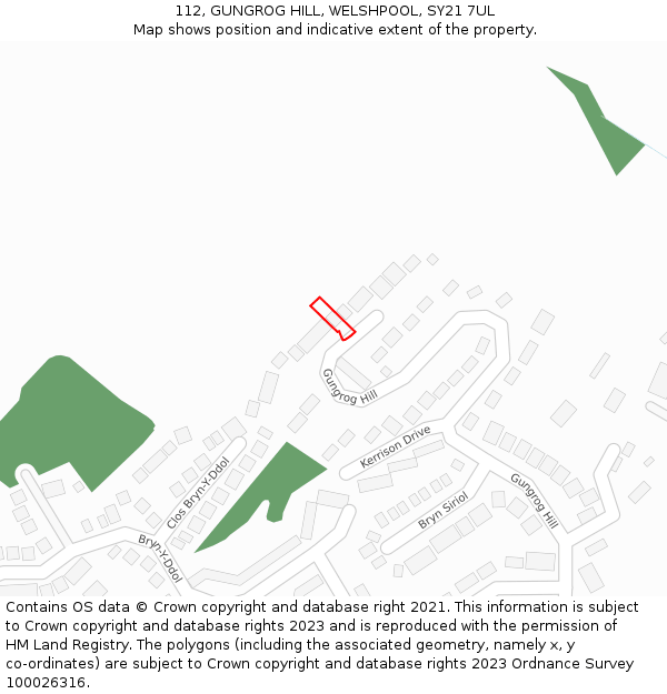 112, GUNGROG HILL, WELSHPOOL, SY21 7UL: Location map and indicative extent of plot