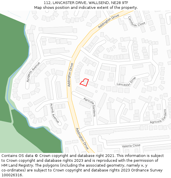 112, LANCASTER DRIVE, WALLSEND, NE28 9TF: Location map and indicative extent of plot