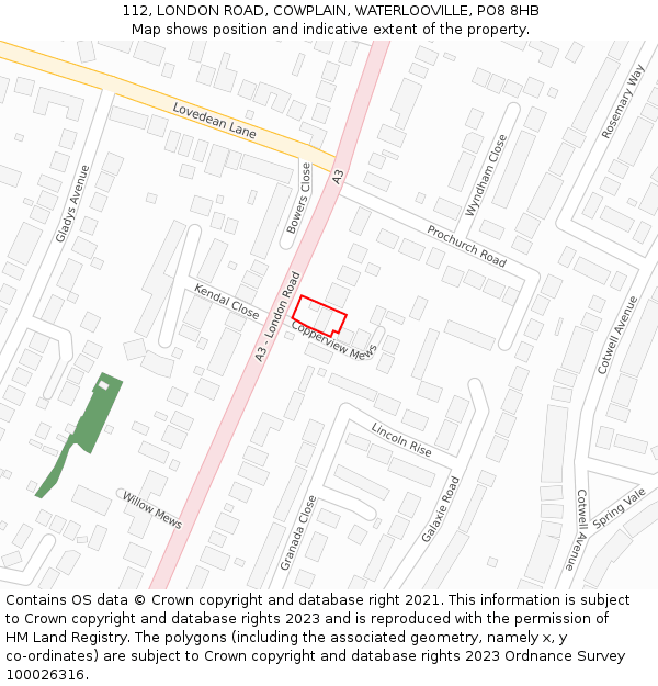 112, LONDON ROAD, COWPLAIN, WATERLOOVILLE, PO8 8HB: Location map and indicative extent of plot