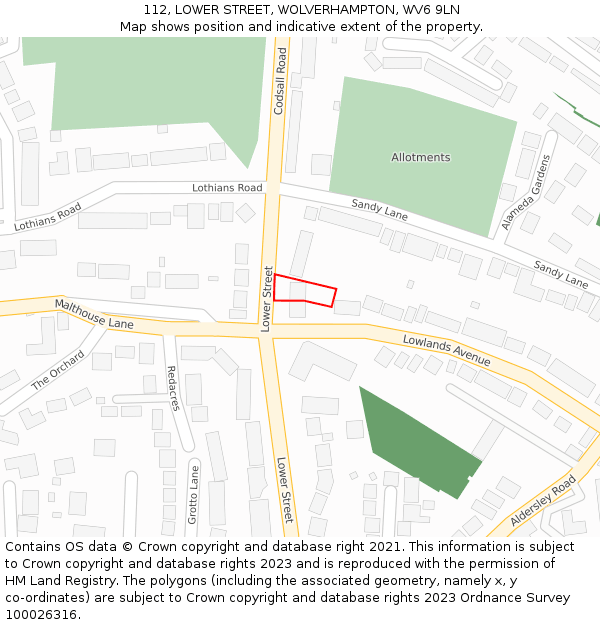 112, LOWER STREET, WOLVERHAMPTON, WV6 9LN: Location map and indicative extent of plot
