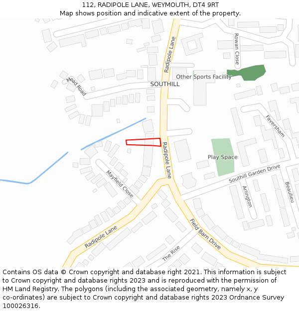 112, RADIPOLE LANE, WEYMOUTH, DT4 9RT: Location map and indicative extent of plot