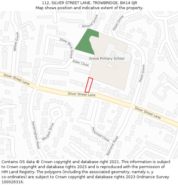 112, SILVER STREET LANE, TROWBRIDGE, BA14 0JR: Location map and indicative extent of plot