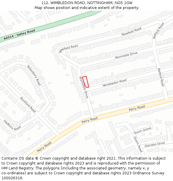 112, WIMBLEDON ROAD, NOTTINGHAM, NG5 1GW: Location map and indicative extent of plot