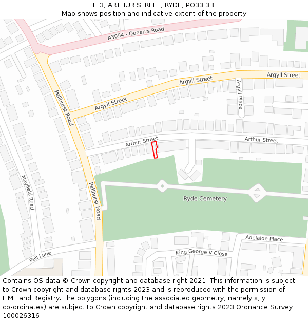 113, ARTHUR STREET, RYDE, PO33 3BT: Location map and indicative extent of plot