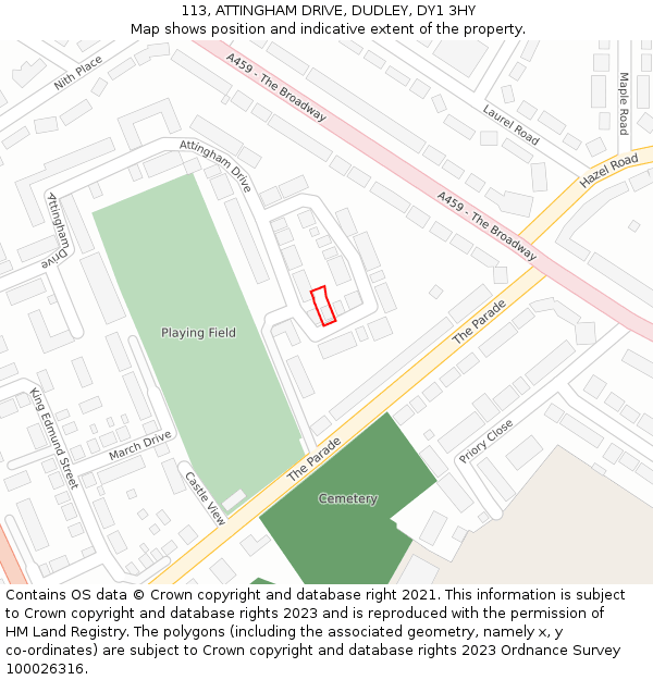 113, ATTINGHAM DRIVE, DUDLEY, DY1 3HY: Location map and indicative extent of plot