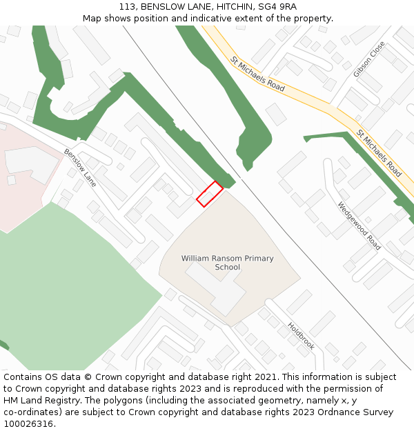 113, BENSLOW LANE, HITCHIN, SG4 9RA: Location map and indicative extent of plot