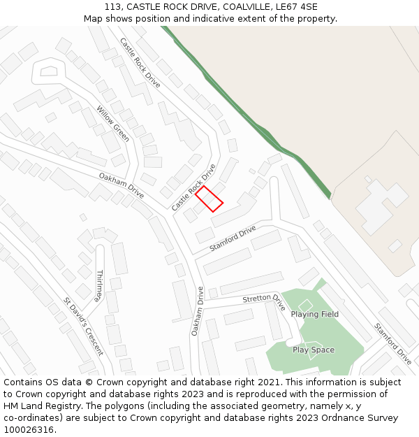 113, CASTLE ROCK DRIVE, COALVILLE, LE67 4SE: Location map and indicative extent of plot