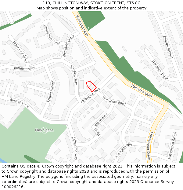 113, CHILLINGTON WAY, STOKE-ON-TRENT, ST6 8GJ: Location map and indicative extent of plot