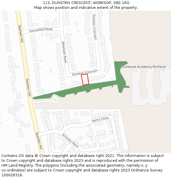 113, DUNSTAN CRESCENT, WORKSOP, S80 1AG: Location map and indicative extent of plot