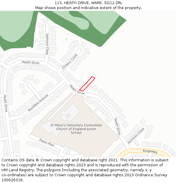 113, HEATH DRIVE, WARE, SG12 0RL: Location map and indicative extent of plot