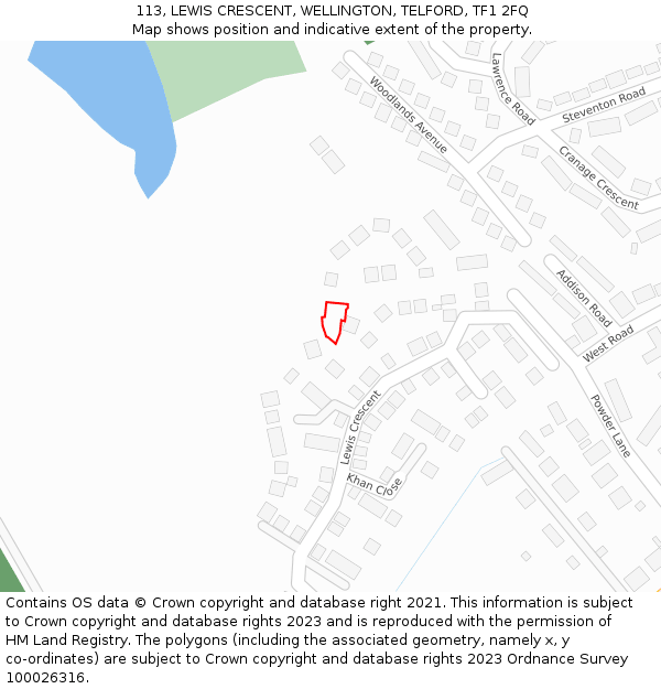 113, LEWIS CRESCENT, WELLINGTON, TELFORD, TF1 2FQ: Location map and indicative extent of plot