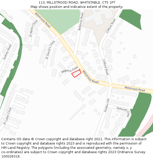 113, MILLSTROOD ROAD, WHITSTABLE, CT5 1PT: Location map and indicative extent of plot