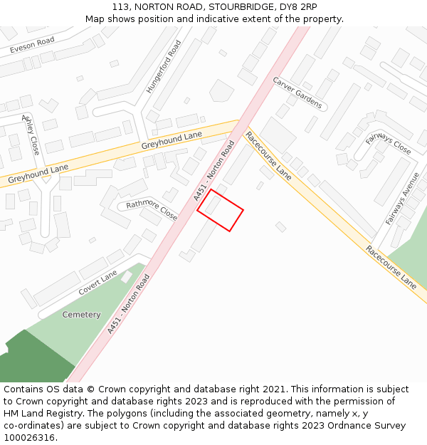 113, NORTON ROAD, STOURBRIDGE, DY8 2RP: Location map and indicative extent of plot
