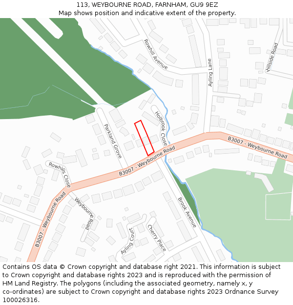 113, WEYBOURNE ROAD, FARNHAM, GU9 9EZ: Location map and indicative extent of plot