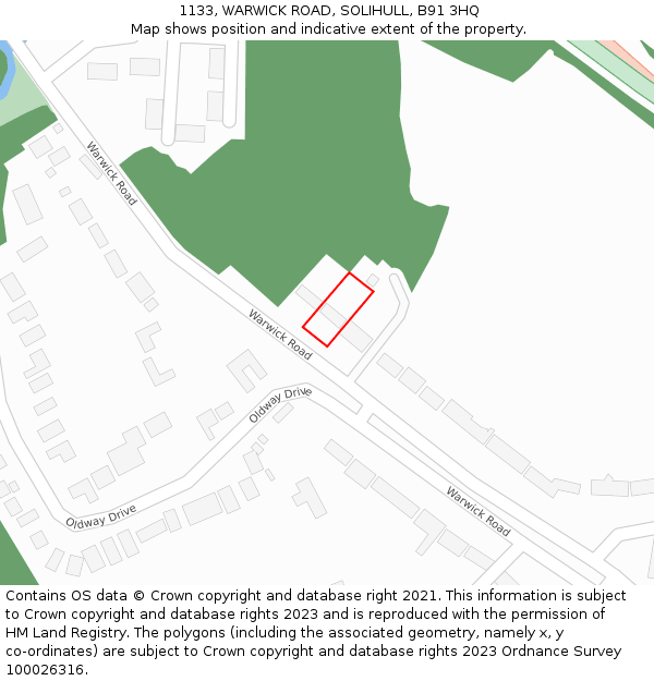1133, WARWICK ROAD, SOLIHULL, B91 3HQ: Location map and indicative extent of plot