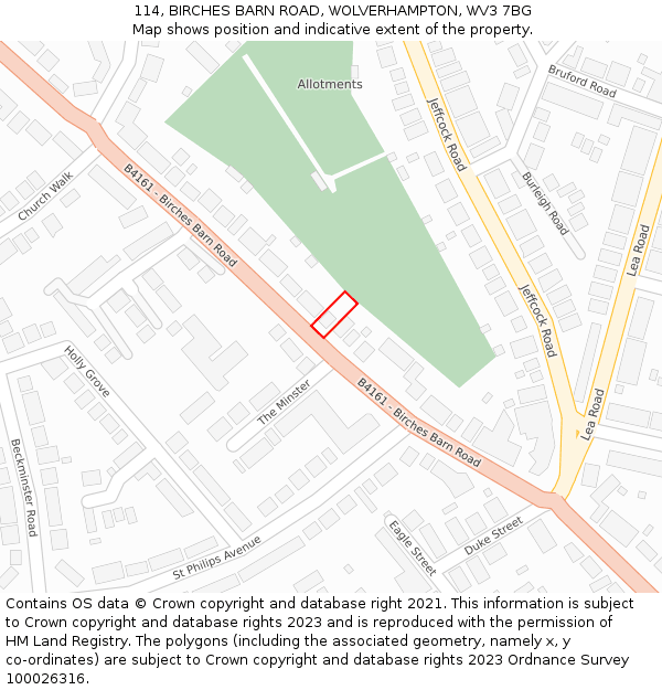 114, BIRCHES BARN ROAD, WOLVERHAMPTON, WV3 7BG: Location map and indicative extent of plot
