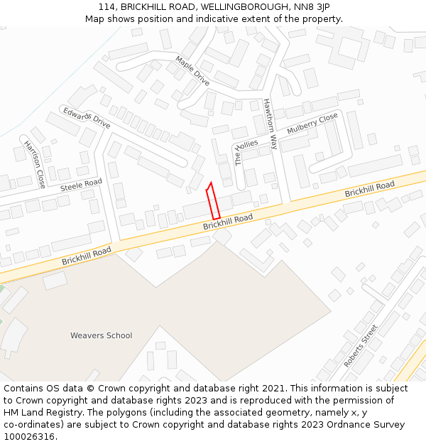 114, BRICKHILL ROAD, WELLINGBOROUGH, NN8 3JP: Location map and indicative extent of plot