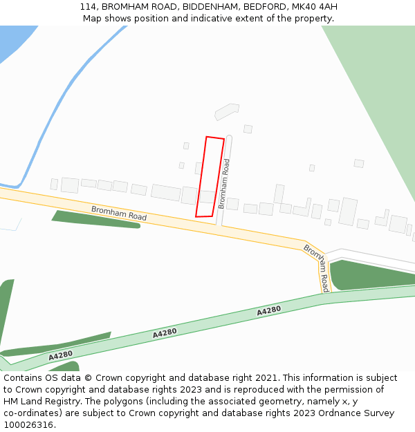 114, BROMHAM ROAD, BIDDENHAM, BEDFORD, MK40 4AH: Location map and indicative extent of plot