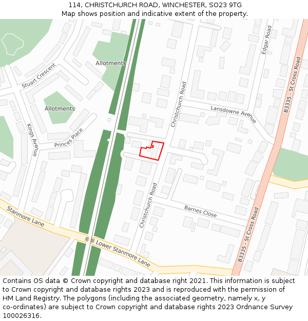 114, CHRISTCHURCH ROAD, WINCHESTER, SO23 9TG: Location map and indicative extent of plot