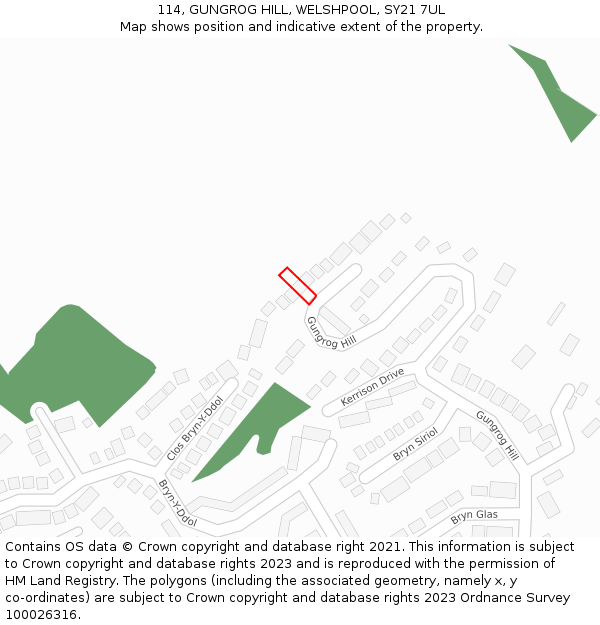 114, GUNGROG HILL, WELSHPOOL, SY21 7UL: Location map and indicative extent of plot