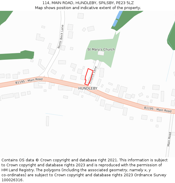 114, MAIN ROAD, HUNDLEBY, SPILSBY, PE23 5LZ: Location map and indicative extent of plot