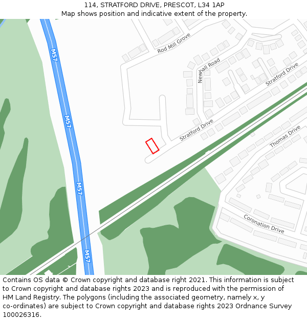 114, STRATFORD DRIVE, PRESCOT, L34 1AP: Location map and indicative extent of plot