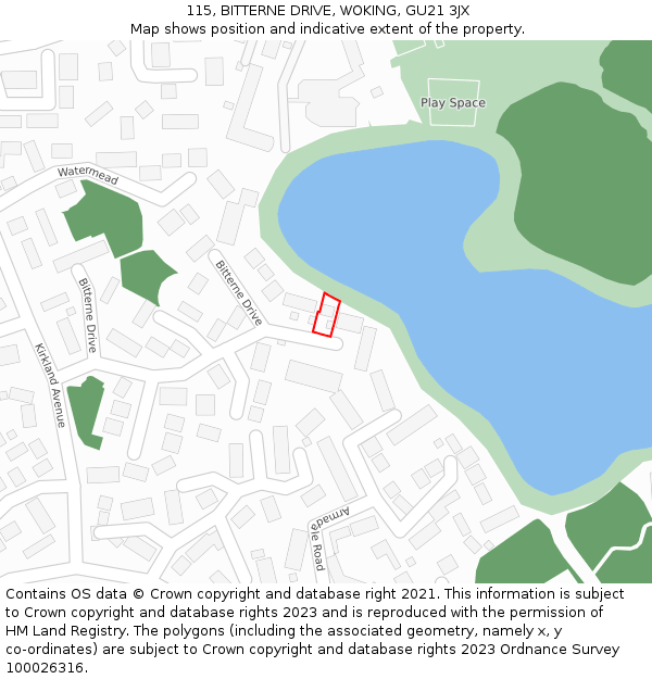 115, BITTERNE DRIVE, WOKING, GU21 3JX: Location map and indicative extent of plot